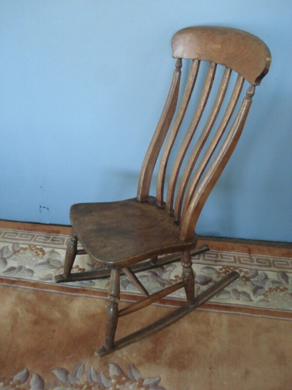 Slat Back Victorian Rocker with Elm Seat Antique Chairs 3
