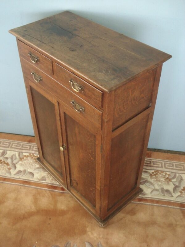 Early Oak Shallow Two Door Cupboard with Three Drawers Antique Cupboards 5