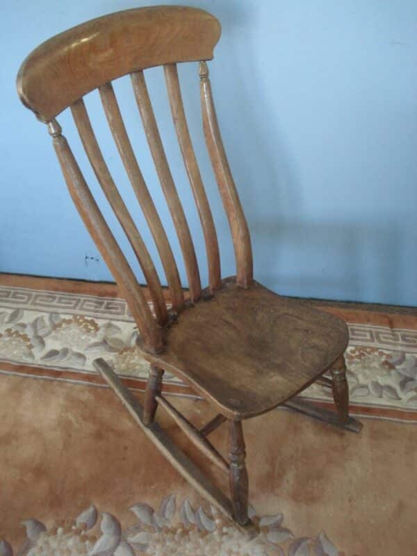 Slat Back Victorian Rocker with Elm Seat Antique Chairs 5