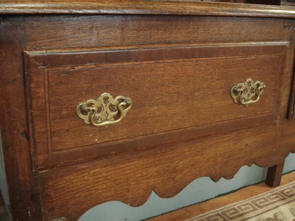 19th Century oak dresser of smaller proportions. With spice cupboards and mahogany inlay. Antique Dressers 7