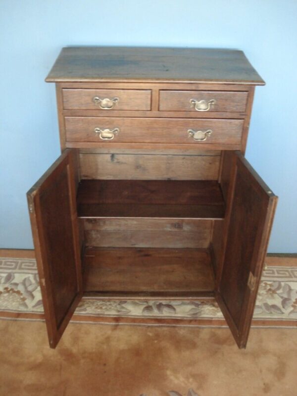 Early Oak Shallow Two Door Cupboard with Three Drawers Antique Cupboards 7