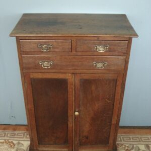 Early Oak Shallow Two Door Cupboard with Three Drawers Antique Cupboards