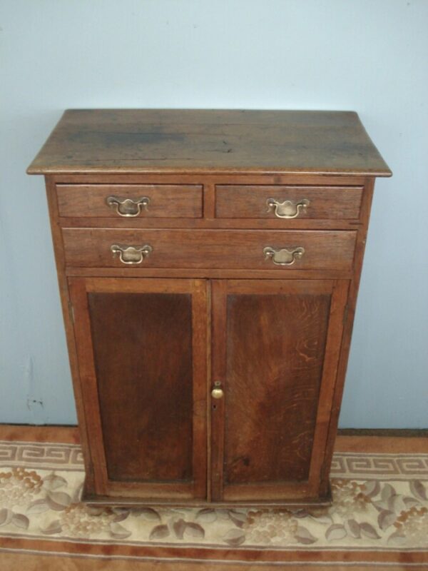 Early Oak Shallow Two Door Cupboard with Three Drawers Antique Cupboards 3