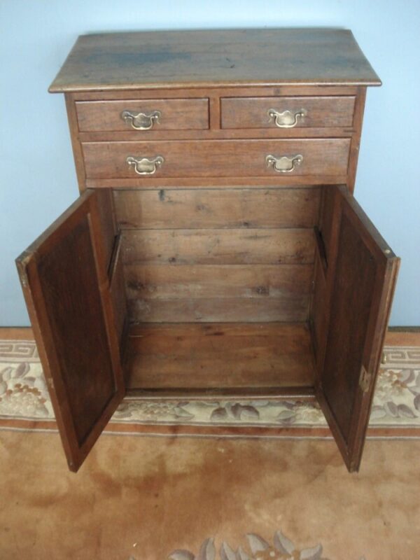 Early Oak Shallow Two Door Cupboard with Three Drawers Antique Cupboards 8