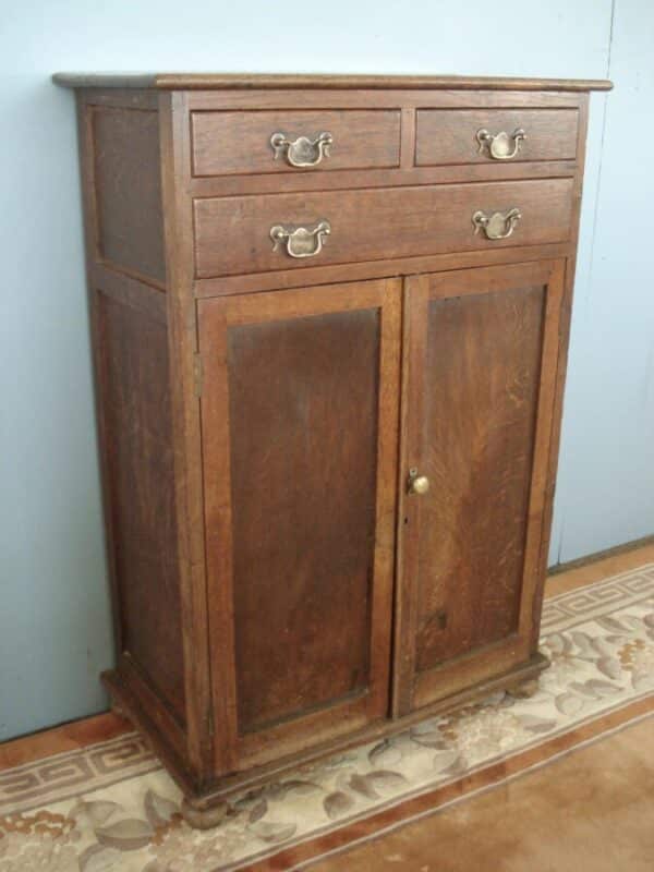 Early Oak Shallow Two Door Cupboard with Three Drawers Antique Cupboards 10