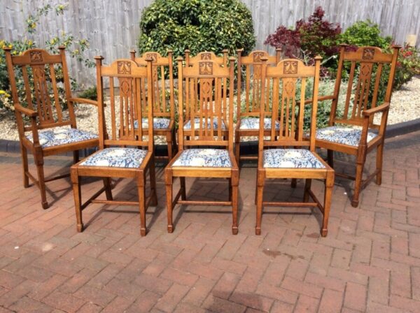 Set of Eight Arts and Crafts Dining Chairs