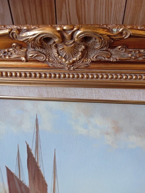 A STUNNING OIL on CANVAS PAINTING--BOATS AT LOW TIDE - Image 3