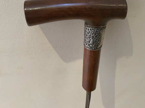 Superb Gentleman’s walking stick sword stick with silver collar Miscellaneous 32