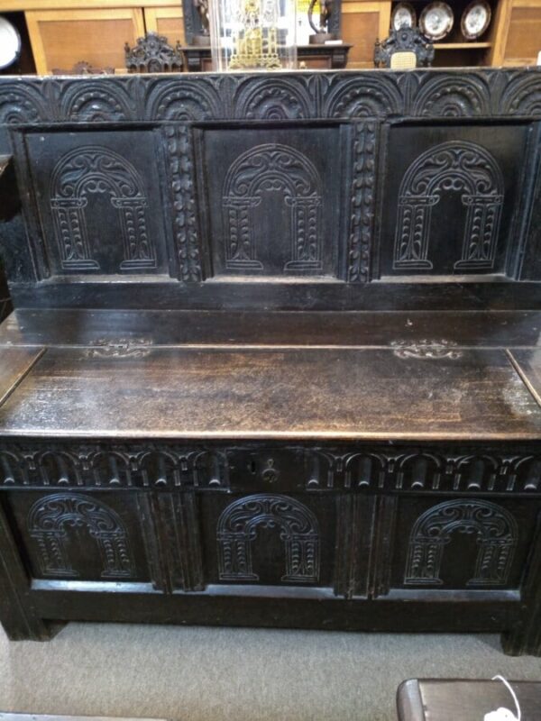 Carved Oak Settle - Image 2