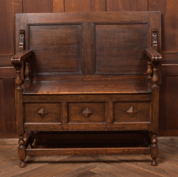 Edwardian Oak Monk’s Bench / Hall Seat SAI2698 Antique Chairs 3