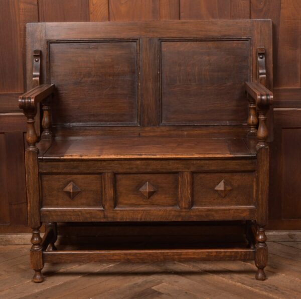 Edwardian Oak Monk's Bench / Hall Seat SAI2698