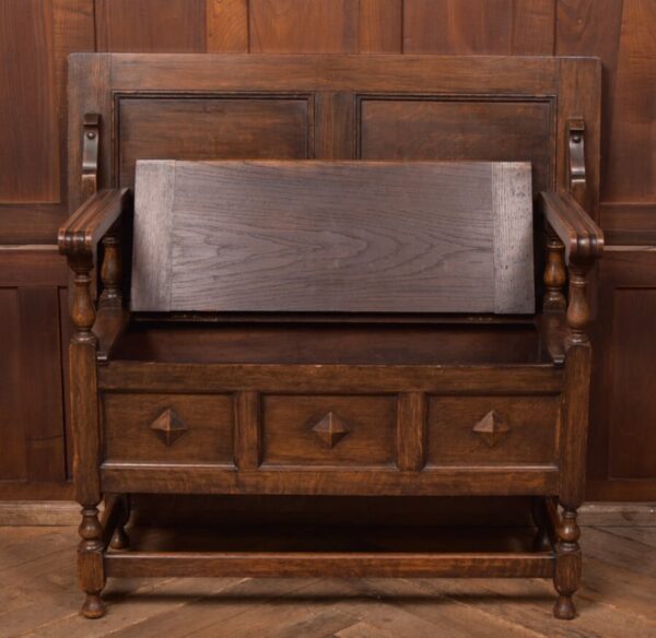 Edwardian Oak Monk’s Bench / Hall Seat SAI2698 Antique Chairs 7
