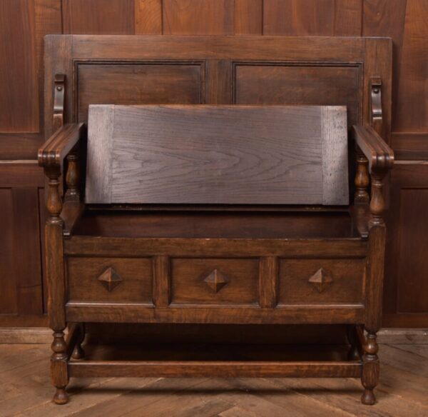Edwardian Oak Monk's Bench / Hall Seat SAI2698 - Image 5