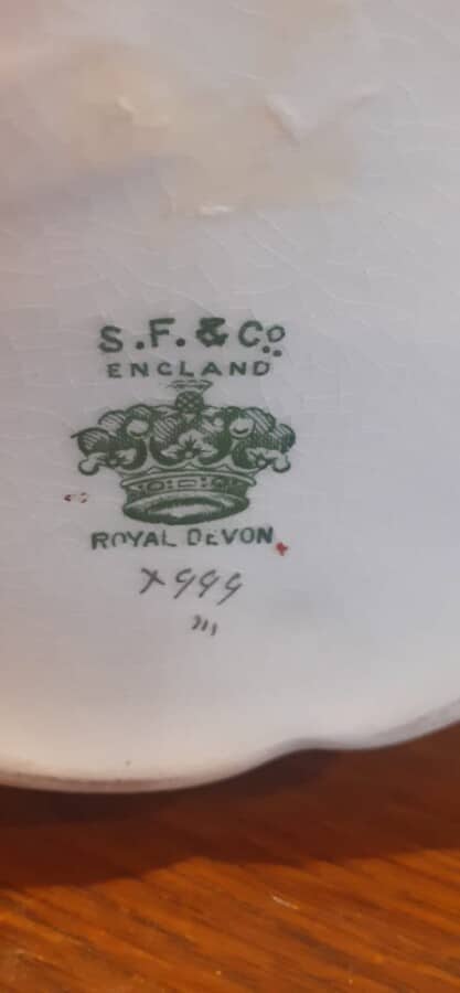 Royal Devon triple handed Biscuit Barrel green Antique Ceramics 4