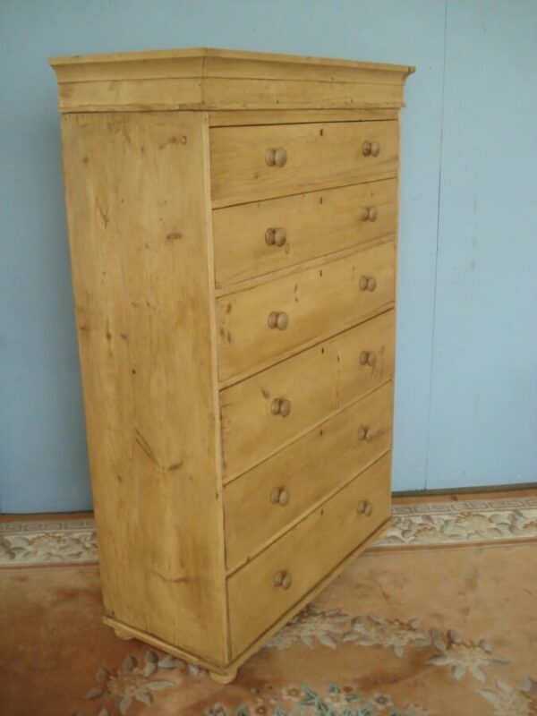 Flight of Six Graduated Drawers to this 19th Century Pine Tallboy Antique Chest Of Drawers 8