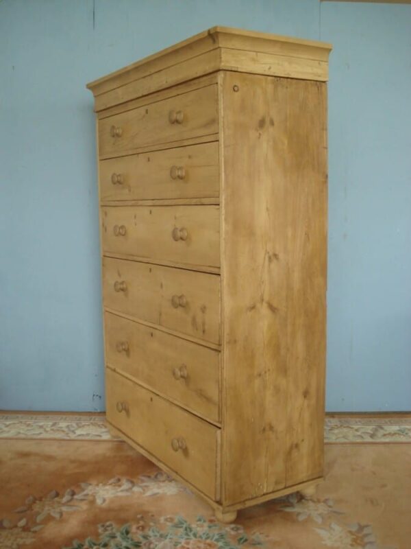 Flight of Six Graduated Drawers to this 19th Century Pine Tallboy Antique Chest Of Drawers 9