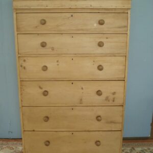 Flight of Six Graduated Drawers to this 19th Century Pine Tallboy Antique Chest Of Drawers
