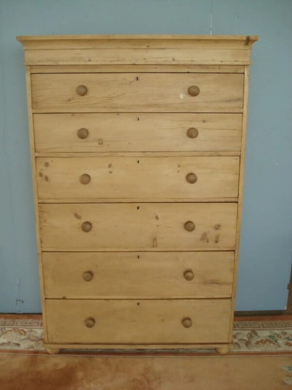 Flight of Six Graduated Drawers to this 19th Century Pine Tallboy Antique Chest Of Drawers 3