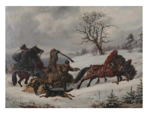 Fight with Cossacks in winter antique art, antique painting, Antique Art 4