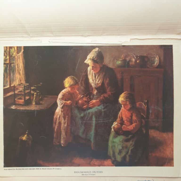 Household Duties by Bernard Pothast Lithographic printed Antique Prints Household Duties by Bernard Pothast Lithographic printed