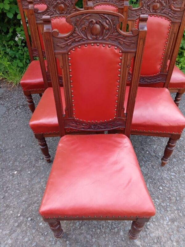 6 MAHOGANY/RED LEATHER CHAIRS. EDWARDIAN Antique Furniture 4