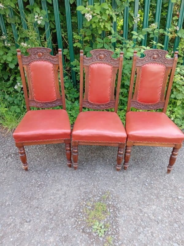 6 MAHOGANY/RED LEATHER CHAIRS. EDWARDIAN Antique Furniture 6