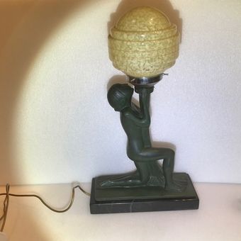 Art Deco bronze and marble lamp Antique Collectibles 3