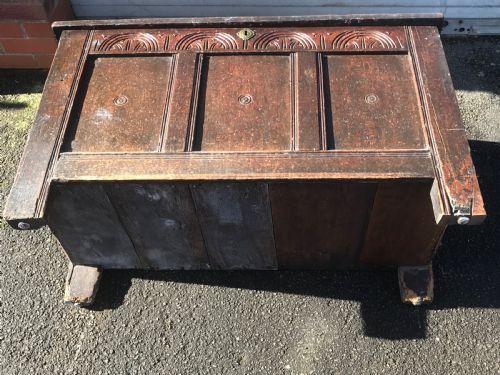 Oak Coffer carved front circa 1680 Antique Collectibles 4