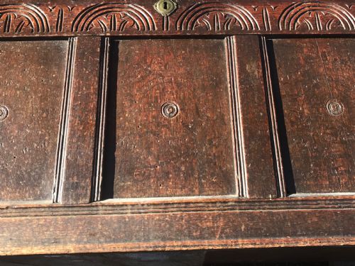 Oak Coffer carved front circa 1680 Antique Collectibles 5