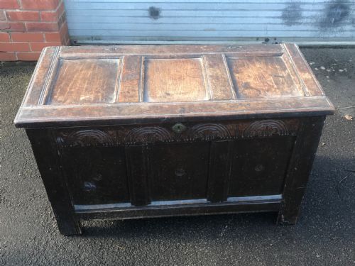 Oak Coffer carved front circa 1680 Antique Collectibles 6