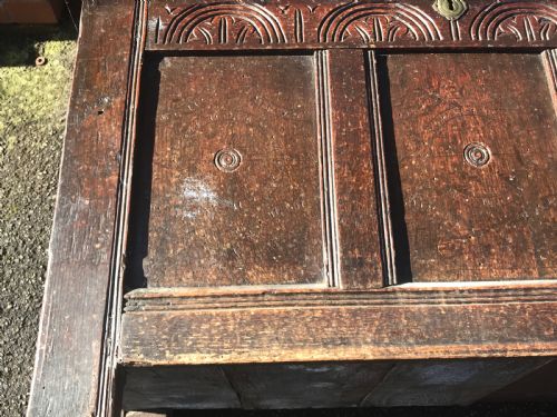 Oak Coffer carved front circa 1680 Antique Collectibles 7
