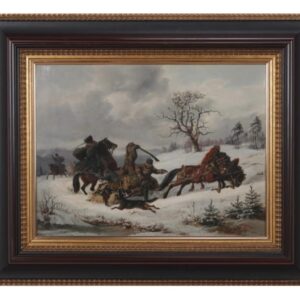 Fight with Cossacks in winter antique art, antique painting, Antique Art