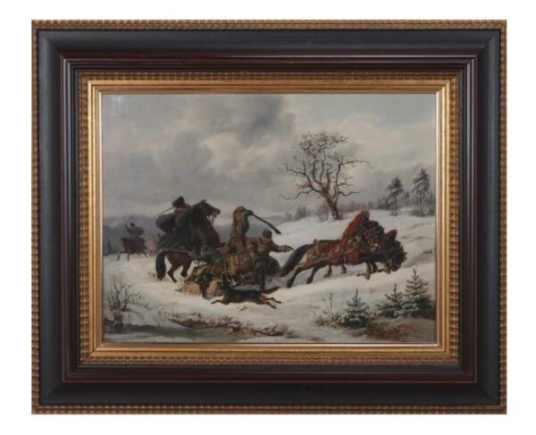 Fight with Cossacks in winter antique art, antique painting, Antique Art 3
