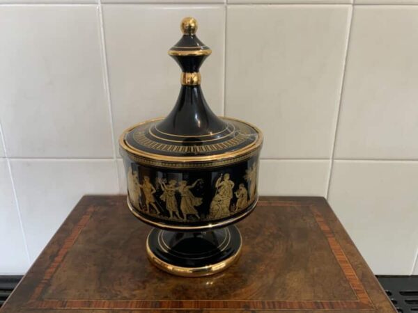 I Spyropoulos 24 carat hand painted glass dish & lid.