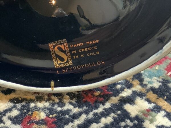 I Spyropoulos 24 carat hand painted glass dish & lid. Antique Glassware 11