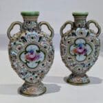 Pair of Moriage Flasks hand painted Miscellaneous