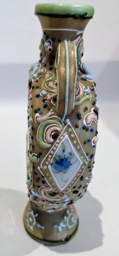Pair of Moriage Flasks hand painted Antique Ceramics 4