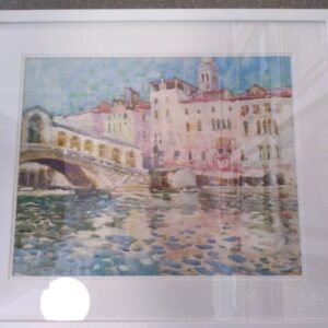 The Rialto Bridge, Venice by Gertrude Crompton watercolour Antique Art