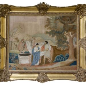 A fine mid 19thC Woolwork picture of “Rebecca at the well” Antique Art
