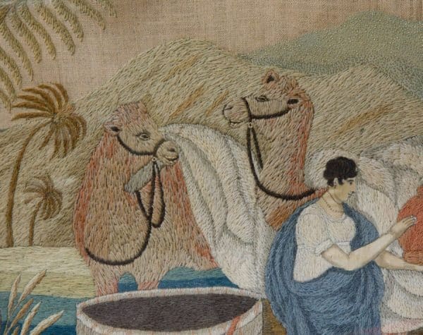 A fine mid 19thC Woolwork picture of "Rebecca at the well" - Image 2