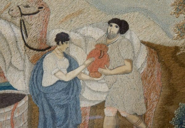 A fine mid 19thC Woolwork picture of "Rebecca at the well" - Image 3