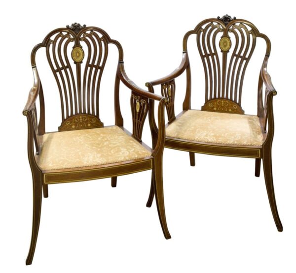 A pair of inlaid mahogany salon chairs Antique Chairs 3