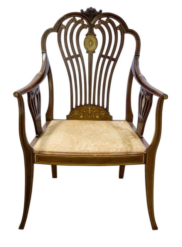 A pair of inlaid mahogany salon chairs - Image 7