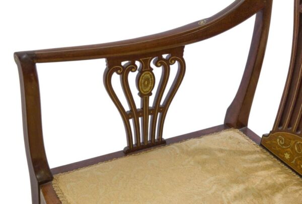 A pair of inlaid mahogany salon chairs - Image 5