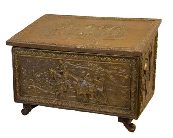 An embossed brass log/coal box Antique Boxes 3