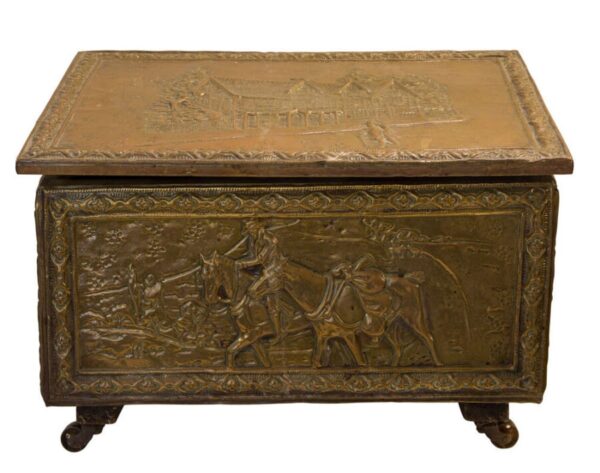 An embossed brass log/coal box Antique Boxes 9