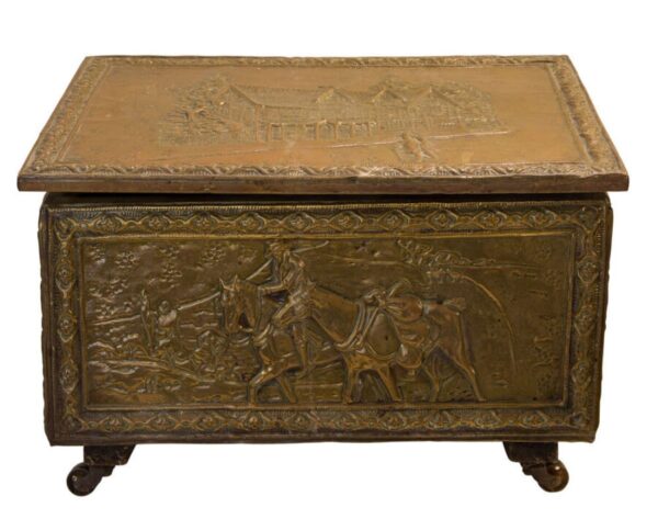 An embossed brass log/coal box Antique Boxes 5