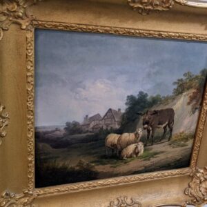 Donkey and Sheep Oil animals painting Antique Art