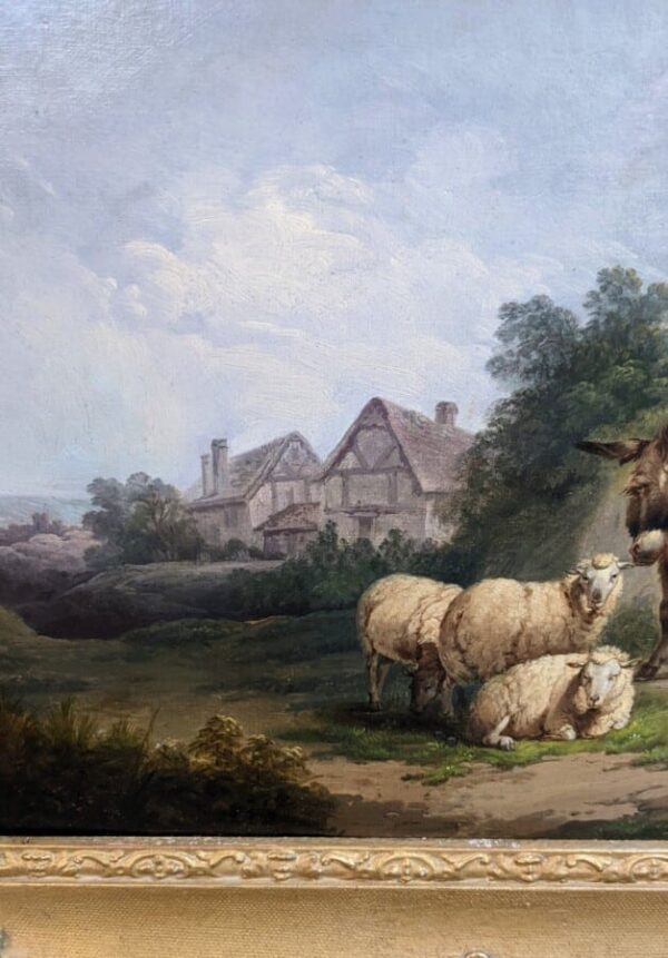 Donkey and Sheep Oil animals painting Antique Art 5