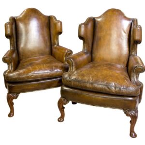 Pair of walnut and leather armchairs Antique Chairs